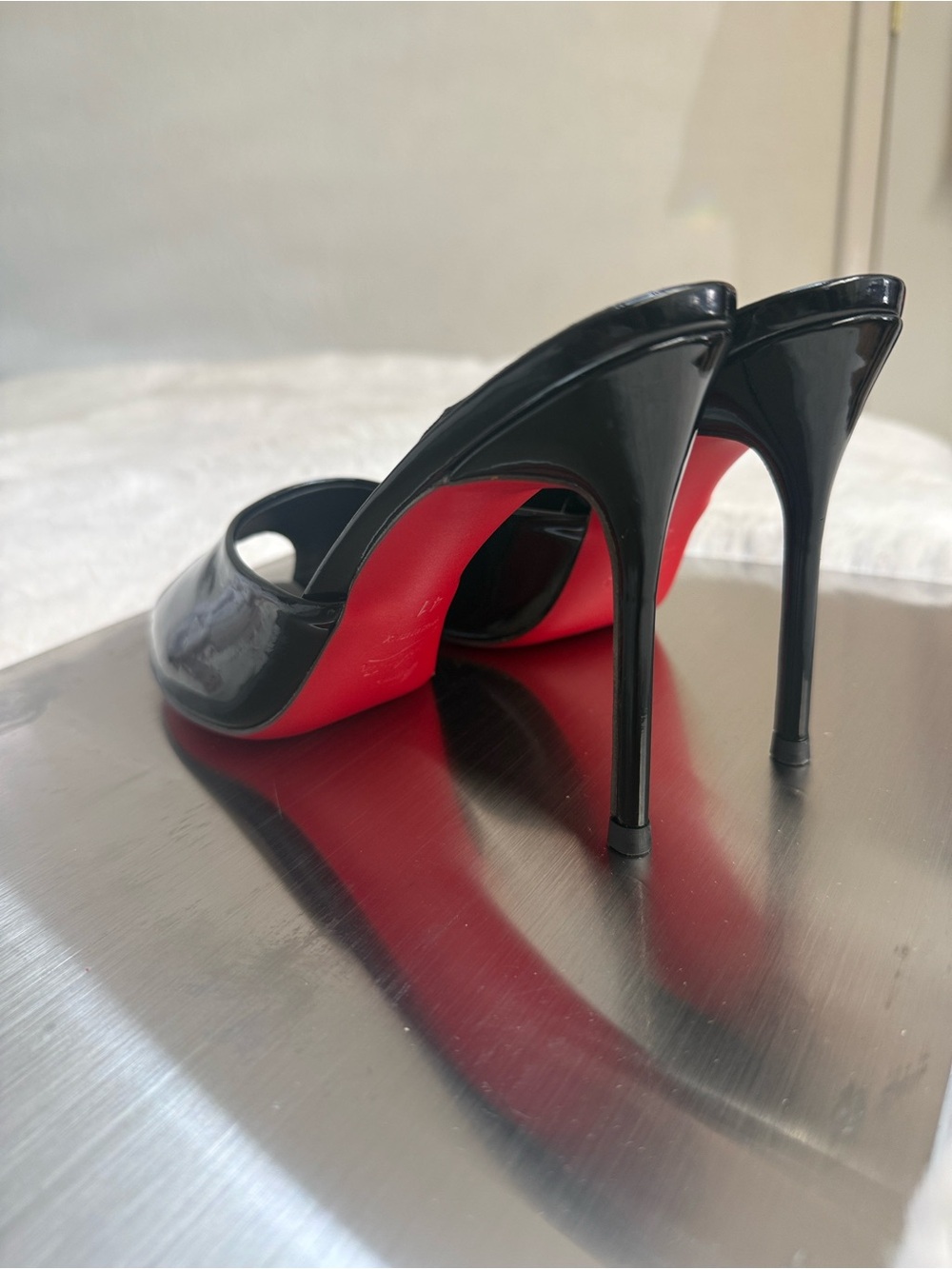 Black Patent High Heel Pumps with Red Soles